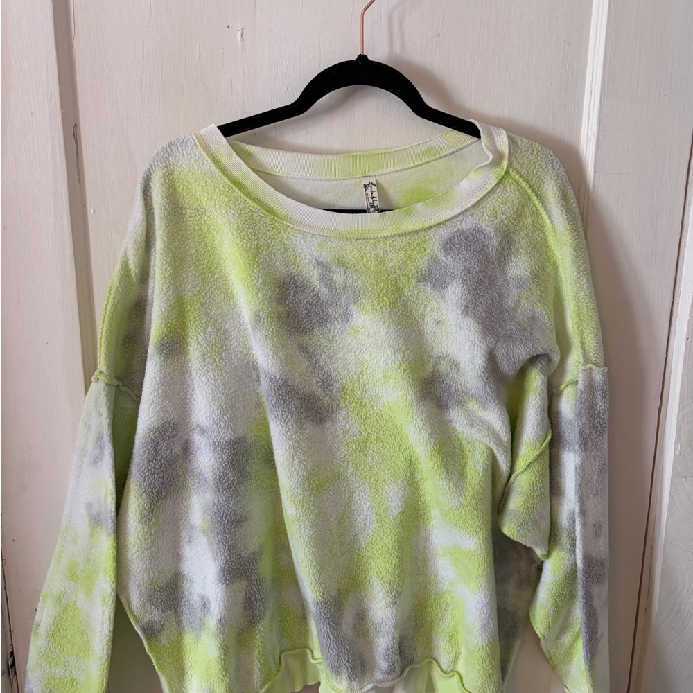 Free People Lime and Gray Tie-Dye Sweater